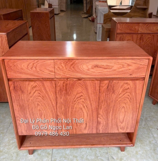 Tủ Giày Dép Gỗ Hương Đá 3 Cánh Chân Cao Hiện Đại - Thiết Kế Hở Chân 