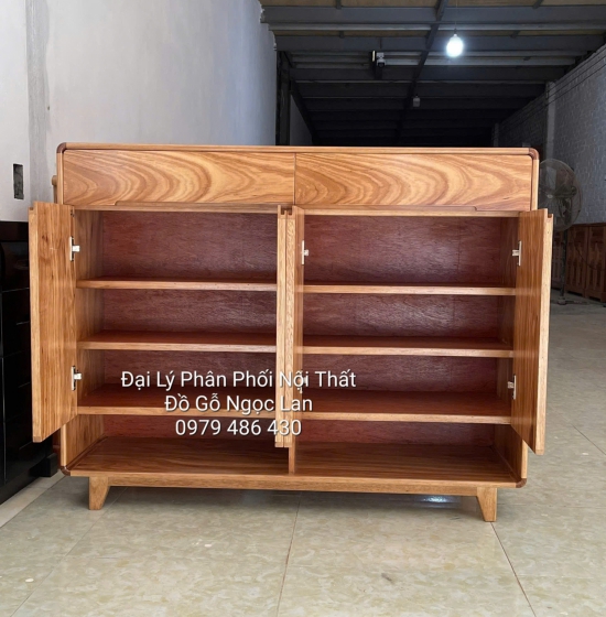 Tủ Giày Dép 4 Cánh Gỗ Hương Xám 1m2 Chân Cao Hiện Đại