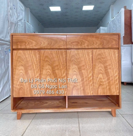 Tủ Giày Dép 4 Cánh Gỗ Hương Xám Chân Cao Màu Tự Nhiên 1m2