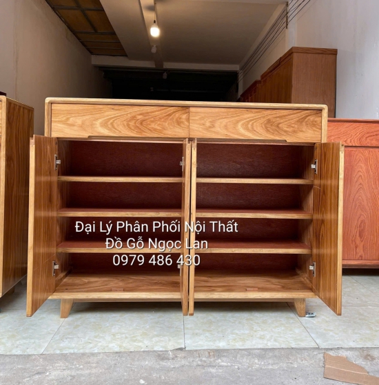 Tủ Giày Dép 4 Cánh Gỗ Hương Xám Chân Cao Màu Tự Nhiên 1m2