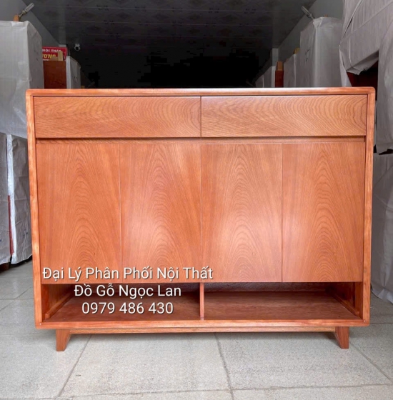 Tủ Giày Dép Gỗ Xoan Đào 4 Cánh Trơn Chân Cao Hiện Đại 1m2