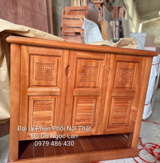 Tủ Giày Dép 3 Cánh Gỗ Xoan Đào Hở Chân - Thiết Kế Để Dép Đi 