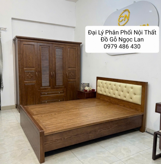 Combo Phòng Ngủ Gỗ Sồi 4 Chi Tiết Lau Màu Óc Chó - Hiện Đại
