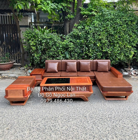Bộ Ghế Sofa Gỗ Xoan Đào Chân Thuyền Góc L Kèm Nệm Cao Cấp