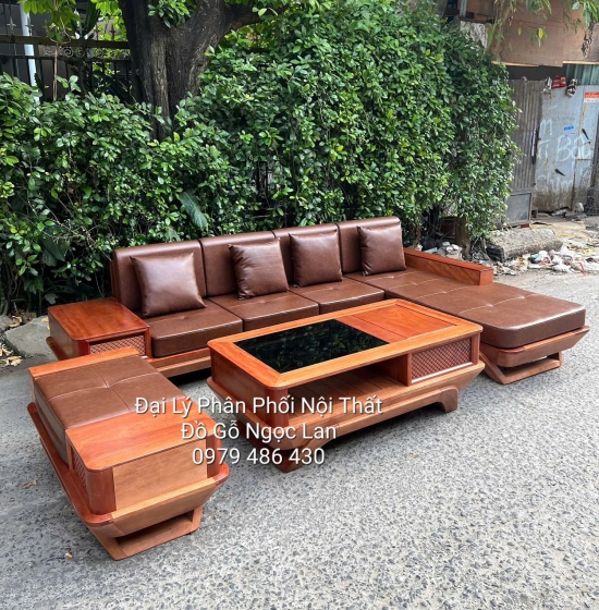 Ghế Sofa Gỗ Xoan Đào Góc L Vế Trái Kèm Nệm 2m9x1m8  
