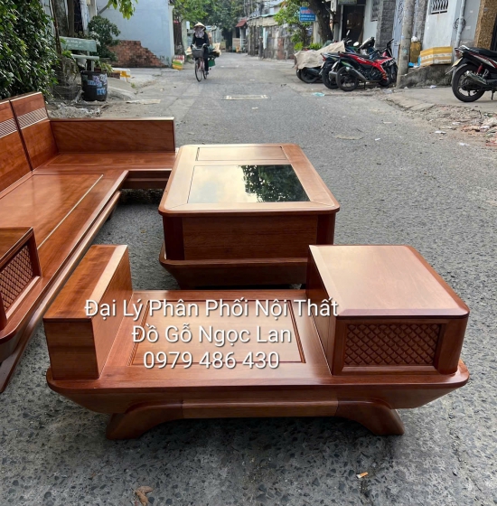 Ghế Sofa Gỗ Xoan Đào Góc L Vế Trái Kèm Nệm 2m9x1m8  