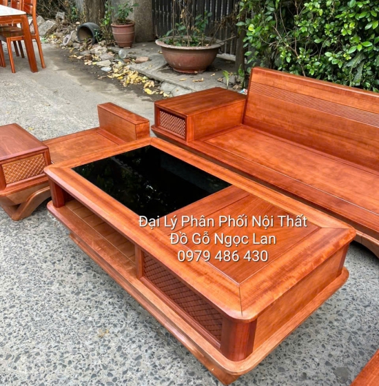 Ghế Sofa Gỗ Xoan Đào Góc L Chân Thuyền, Tựa Soi 2m9x1m8 