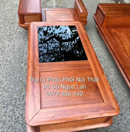 Ghế Sofa Gỗ Xoan Đào Góc L Chân Thuyền, Tựa Soi 2m9x1m8 