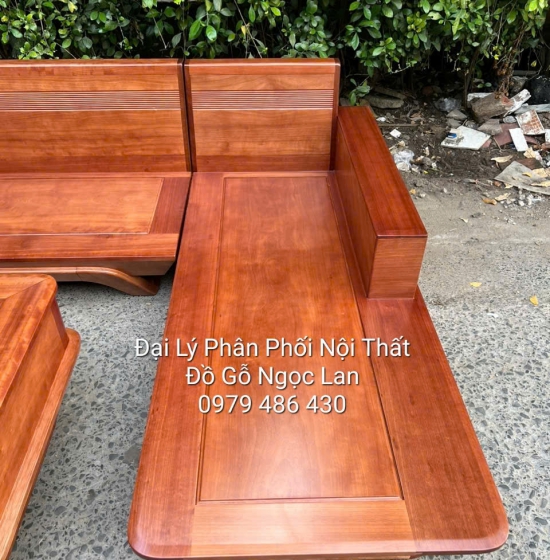 Ghế Sofa Gỗ Xoan Đào Góc L Vế Trái Kèm Nệm 2m9x1m8  
