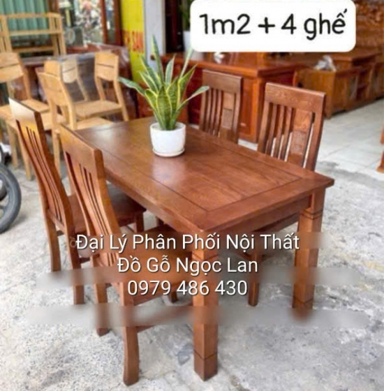 Bộ Bàn Ăn Gỗ Sồi 4 Ghế Lau Màu Óc Chó 1m2 - Hiện Đại 