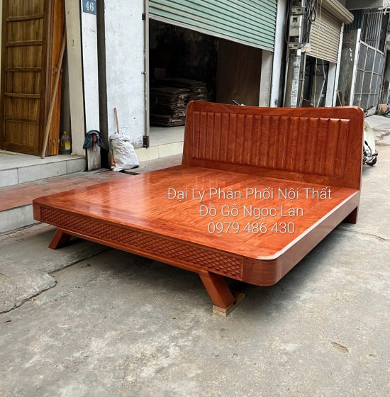 Giường Ngủ Gỗ Hương Đá Kiểu Nhật Mẫu Thuyền Đục Trám - Hiện Đại 