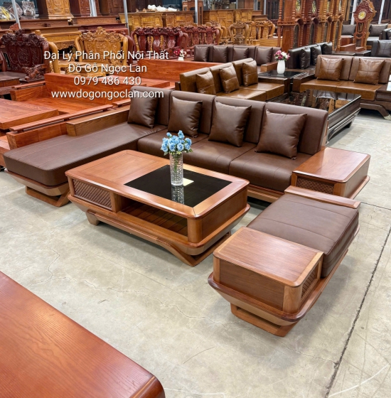 Ghế Sofa Gỗ Xoan Đào Góc L Vế Trái Kèm Nệm 2m9x1m8  
