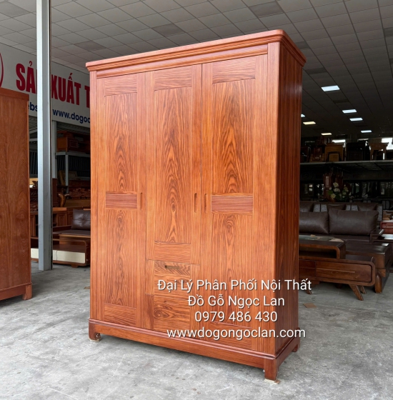 Tủ Áo 3 Cánh Gỗ Cẩm Vân Chạy Chỉ Đơn Giản - Hiện Đại, Sang Trọng