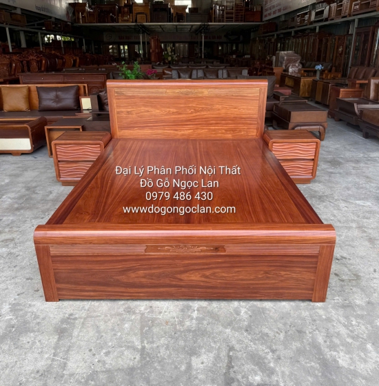 Giường Gỗ Cẩm Mẫu Chỉ Hoa Phản Liền Đơn Giản - Sang Trọng