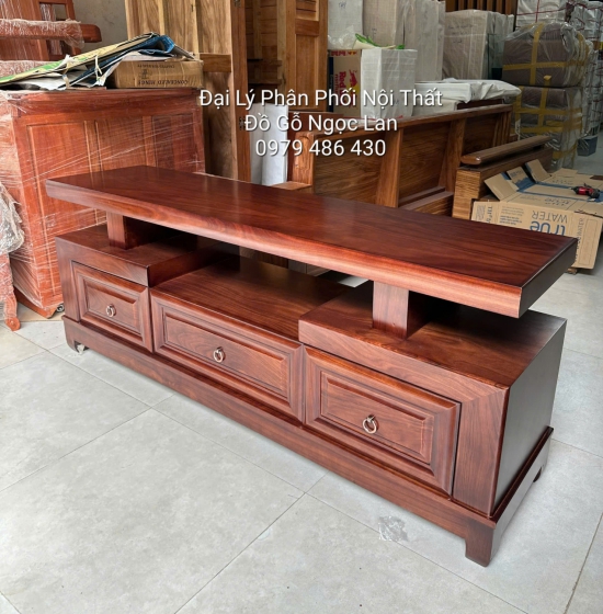 Kệ Ti Vi Gỗ Hương Xám Màu Óc Chó Nâu 3 Ngăn Kéo Sang Trọng 