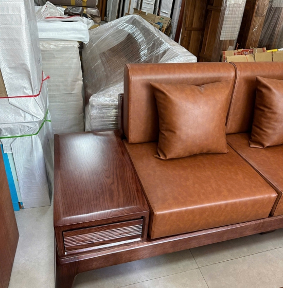 Sofa 1 Văng Choãi Màu Óc Chó Gỗ Sồi Nga 4 Chi Tiết Kèm Nệm Sang Trọng