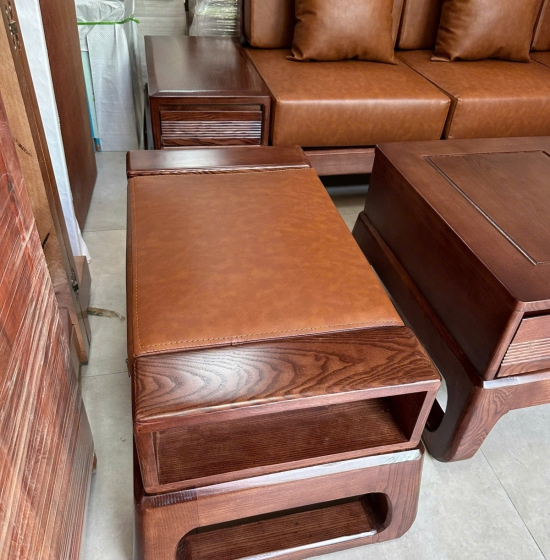 Sofa 1 Văng Choãi Màu Óc Chó Gỗ Sồi Nga 4 Chi Tiết Kèm Nệm Sang Trọng