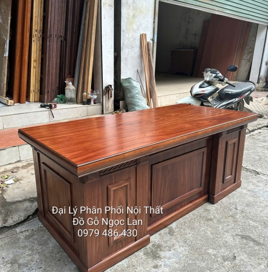 Bàn Làm Việc Giám Đốc Gỗ Hương Xám Màu Óc Chó Cao Cấp 1m87