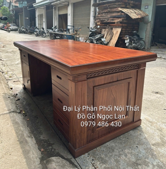 Bàn Làm Việc Giám Đốc Gỗ Hương Xám Màu Óc Chó Cao Cấp 1m87